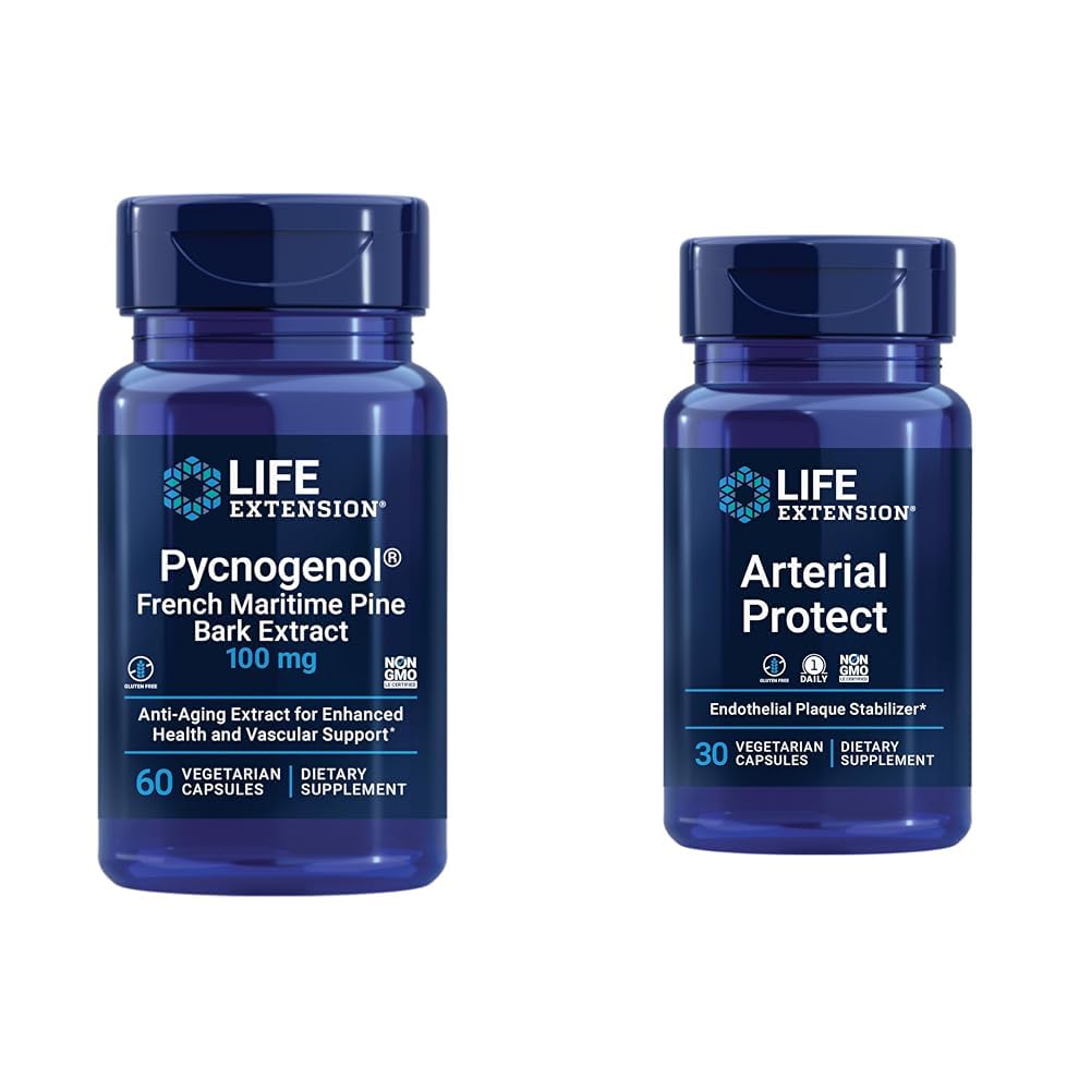 수명 연장 Pycnogenol 프랑스 해상 소나무 껍질 & Gotu Kola 동맥 건강 보조 식품 - 60 & 30 채식 캡슐