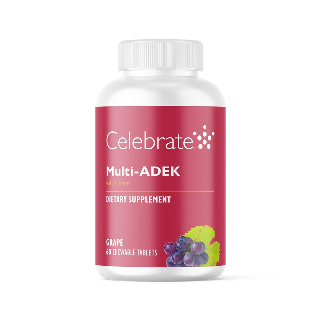 셀레 레이트 비타민 멀티 ADEK 체 할 수, 60mg 철 - 매일 바리아과 다비타민, 비타민 A, D, E, K & B12 듀오 덴 스위치 수술 환자 - 포도 (60 정제)