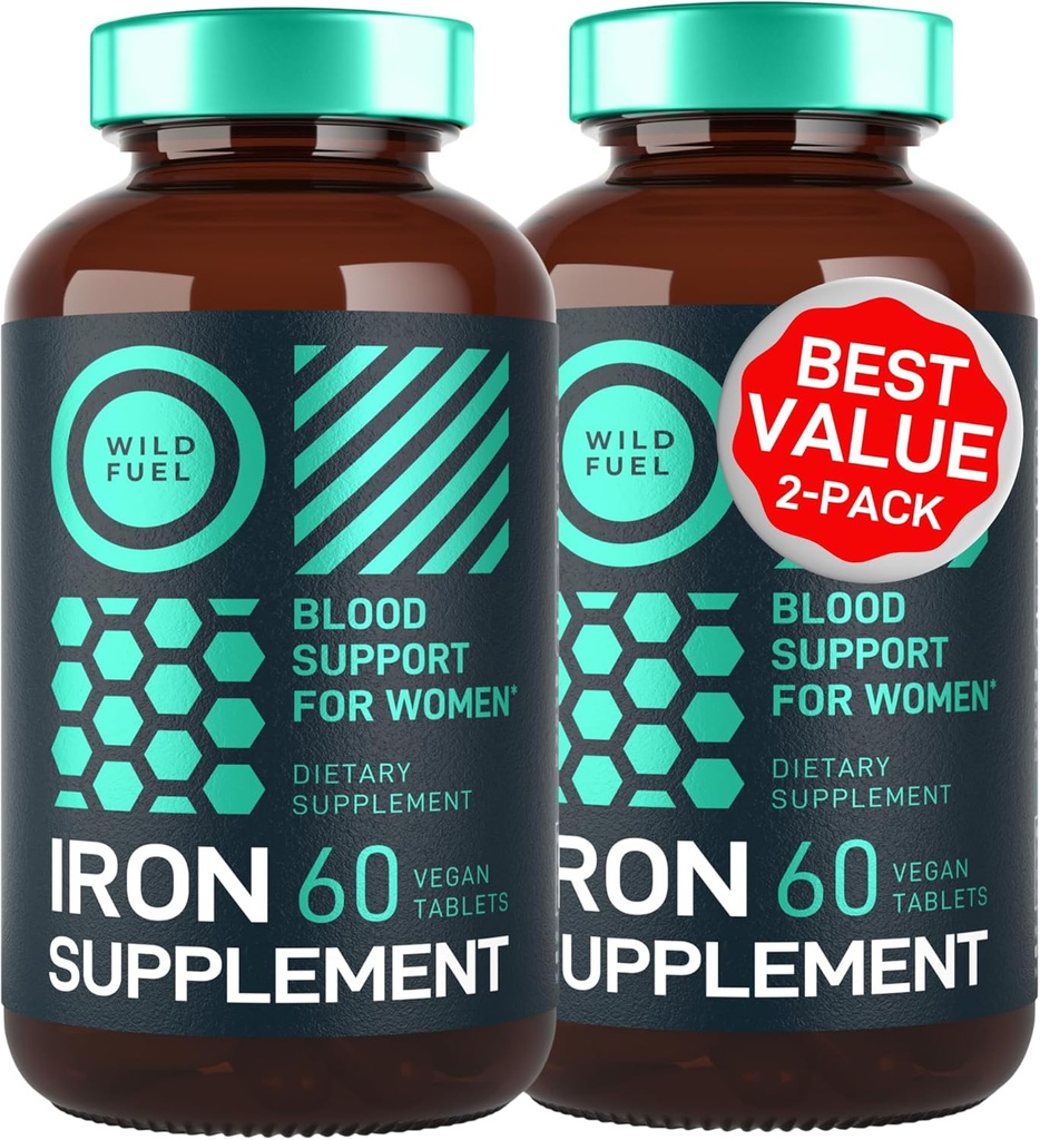 Folic 산을 가진 여성을 위한 Vegan 철 보충교재 - 35 mg 혈액 건축업자 철 황산염, Folic 산 400 mcg - Anemia & 임신 지원을 가진 여자를 위한 철 알약 - 120 글루텐 자유로운 정제 - 2Pack