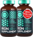 Folic 산을 가진 여성을 위한 Vegan 철 보충교재 - 35 mg 혈액 건축업자 철 황산염, Folic 산 400 mcg - Anemia & 임신 지원을 가진 여자를 위한 철 알약 - 120 글루텐 자유로운 정제 - 2Pack