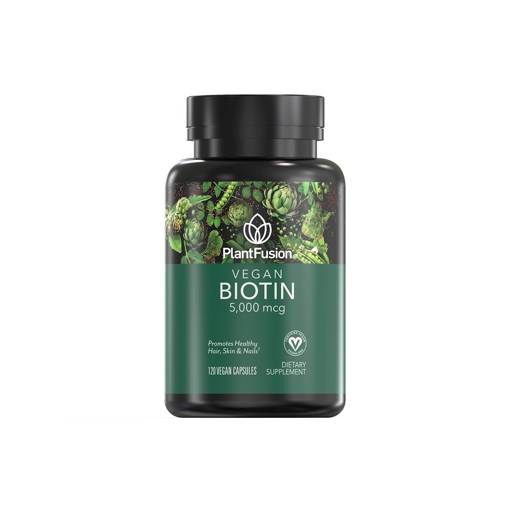 PlantFusion Vegan Biotin, 여성 및 남성을위한 프리미엄 Vegan Biotin (5000mcg), 천연 헤어 스킨 및 네일 비타민, 120 Vegan 캡슐