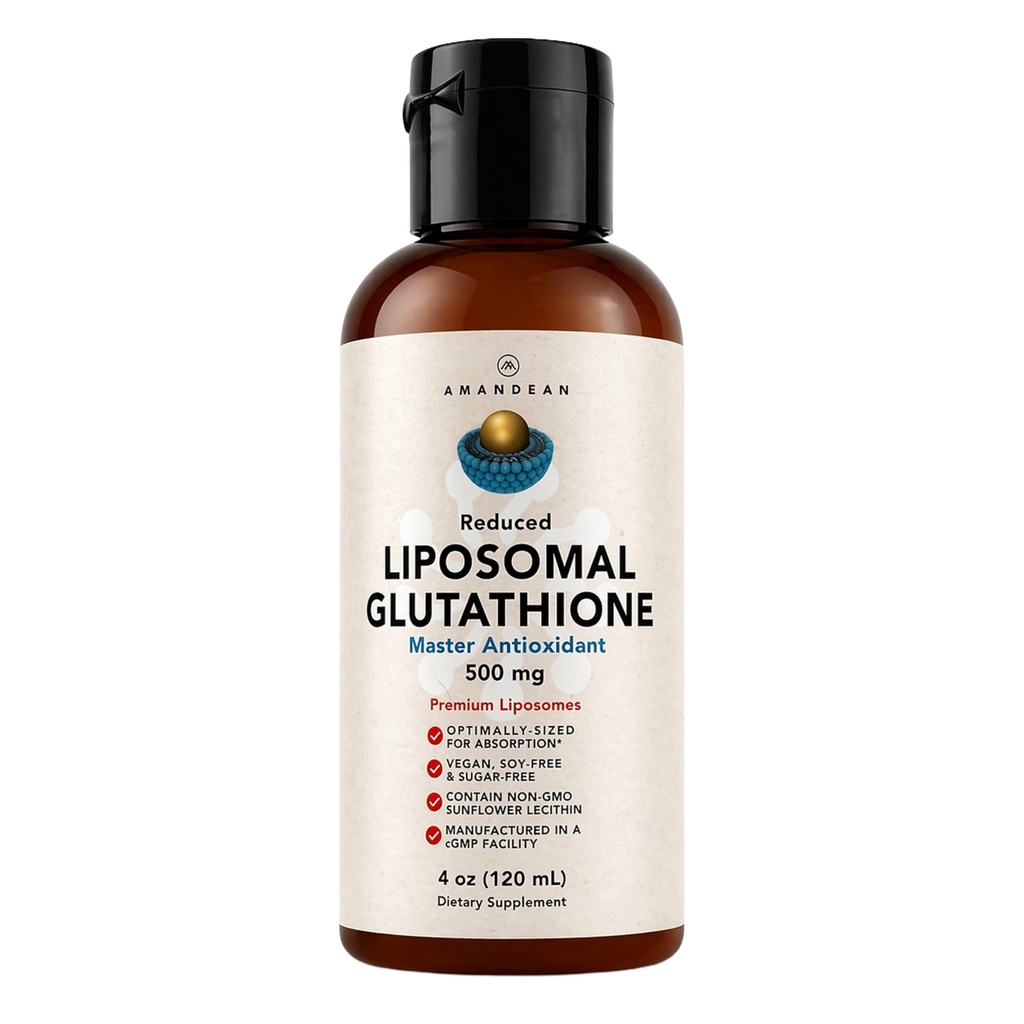 AMANDEAN Liposomal 글루타티온 보충교재. 액체 감소된 Setria 500mg. 면역 지원, 뇌 건강, 간결 Detox, 피부 건강. 비 GMO 해바라기 Lecithin의 Phosphatidylcholine. Soy-Free 및 비건.
