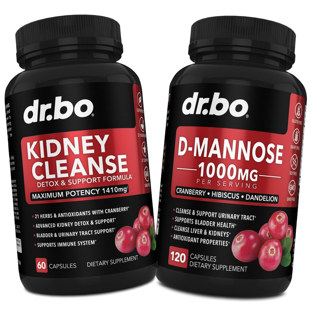Kidney Cleanse & D Mannose 보조 식품 - Kidney Detox 지원 보충교재, D-Mannose 500mg 1000mg 캡슐 - DMannose & Natural Cranberry 지원 Kidney, Bladder & Urinary Tract 건강 보조 식품