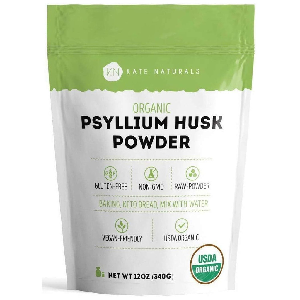 Kate Naturals Psyllium Husk 파우더 바이킹, 섬유 및 소화. Dogs & Cats (12oz, 유기, 글루텐, 애완 동물 안전)를 위한 심리학씨 분말