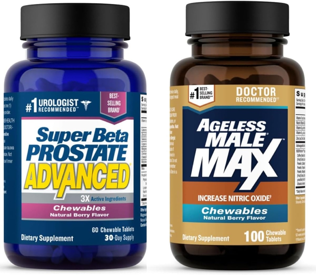 Super Beta Prostate 고급 및 Ageless 남성 최대 Nitric 산화물 부스터 Chewable 보충 교재