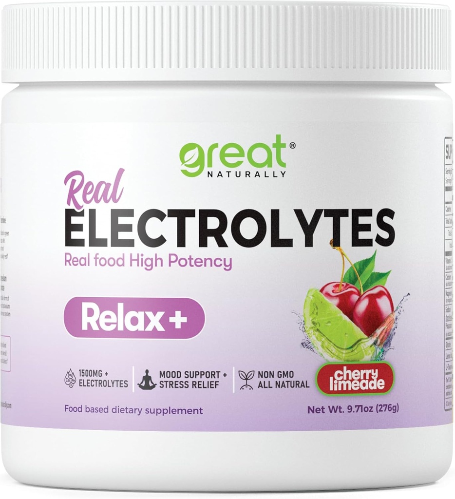 Relax+ Cherry Limeade Calming Electrolyte 보충교재: Relaxation, 긴장 기복, Adrenal & Cortisol 지원을 위한 Hydration & 계류 지원 - 글리신, L-Theanine, 레몬 Balm - 미국제