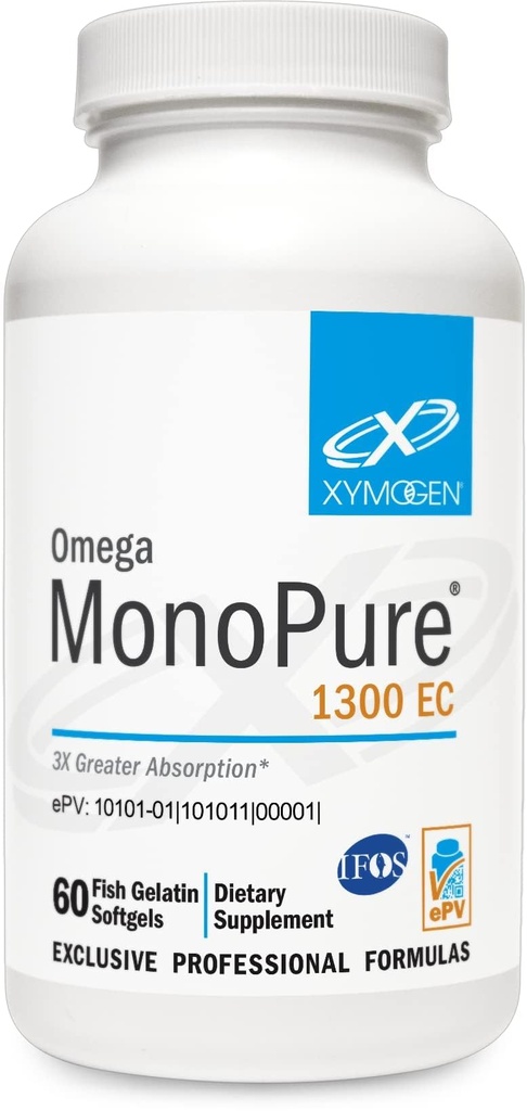 XYMOGEN 오메가 MonoPure 1300 EC - 3X 큰 흡수를 가진 물고기 기름 - 심장 건강 + Cognitive 지원 (60 Softgels)를 위한 DHA EPA 오메가 3 보충교재