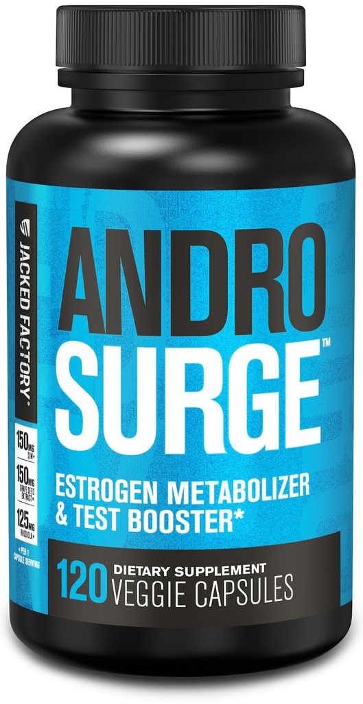 남성용 Jacked Factory Androsurge 에스트로겐 차단제 - Tongkat Ali, DIM, Long Jack & More - Test Booster & Muscle Builder - 120 카운트가있는 남성 및 에스트로겐 대사를위한 천연 테스토스테론 부스터
