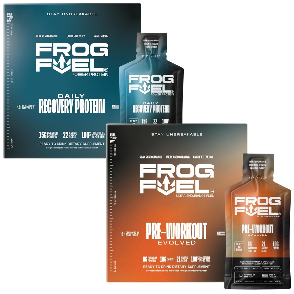 Frog 연료 힘 일정한 단백질 & 매우 전 운동 탄 뭉치, 1500mg beta 알라닌, 15g 단백질 Nano-Hydrolyzed 잔디 페더럴 익스프레스 교원질, 전 & 포스트 운동, 1.2 oz 소포, 48 팩