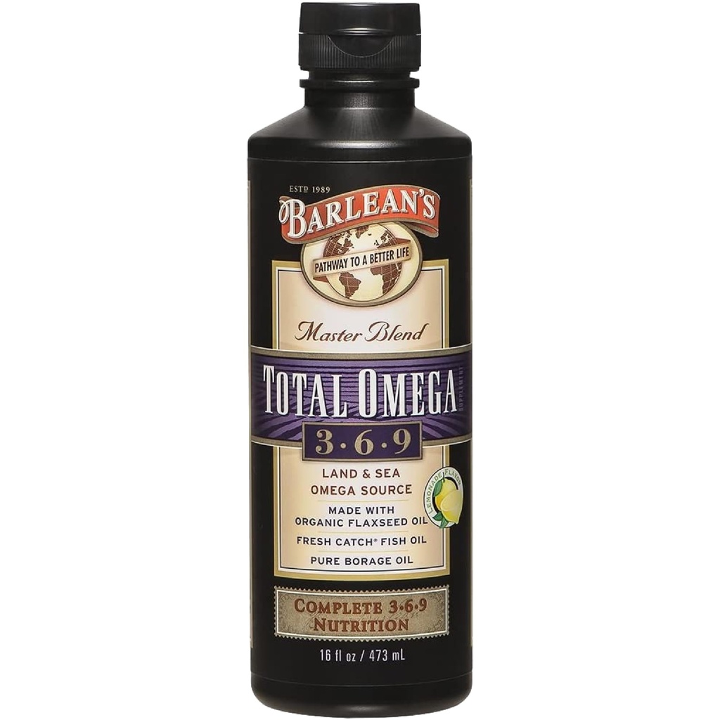 Barlean의 총 오메가 3 6 9 리퀴지와 Flaxseed 기름을 가진 액체 물고기 기름 보충교재 6,468 Omegas EPA, DHA, ALA 및 합동과 심장 건강을 위한 GLA의 mg, 16 oz