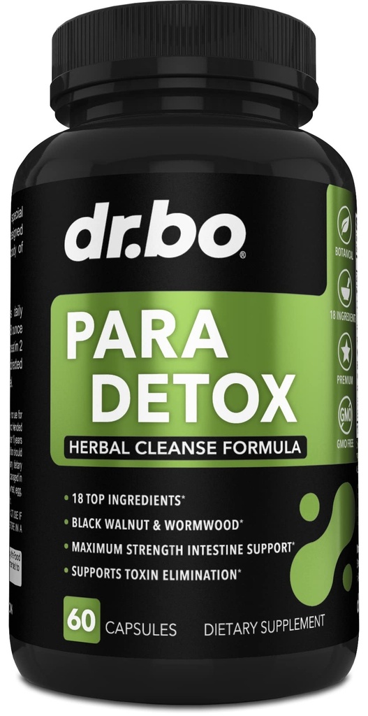 DR. BO para Cleanse Human Detox Guard - 인간을 위한 Intestinal 알약 지원 - 성인을 위한 직업적인 Gut 건강 Intestine 보충교재 Stomach - 초본 Wormwood 검정 Walnut Complex & Cloves - 60의 캡슐