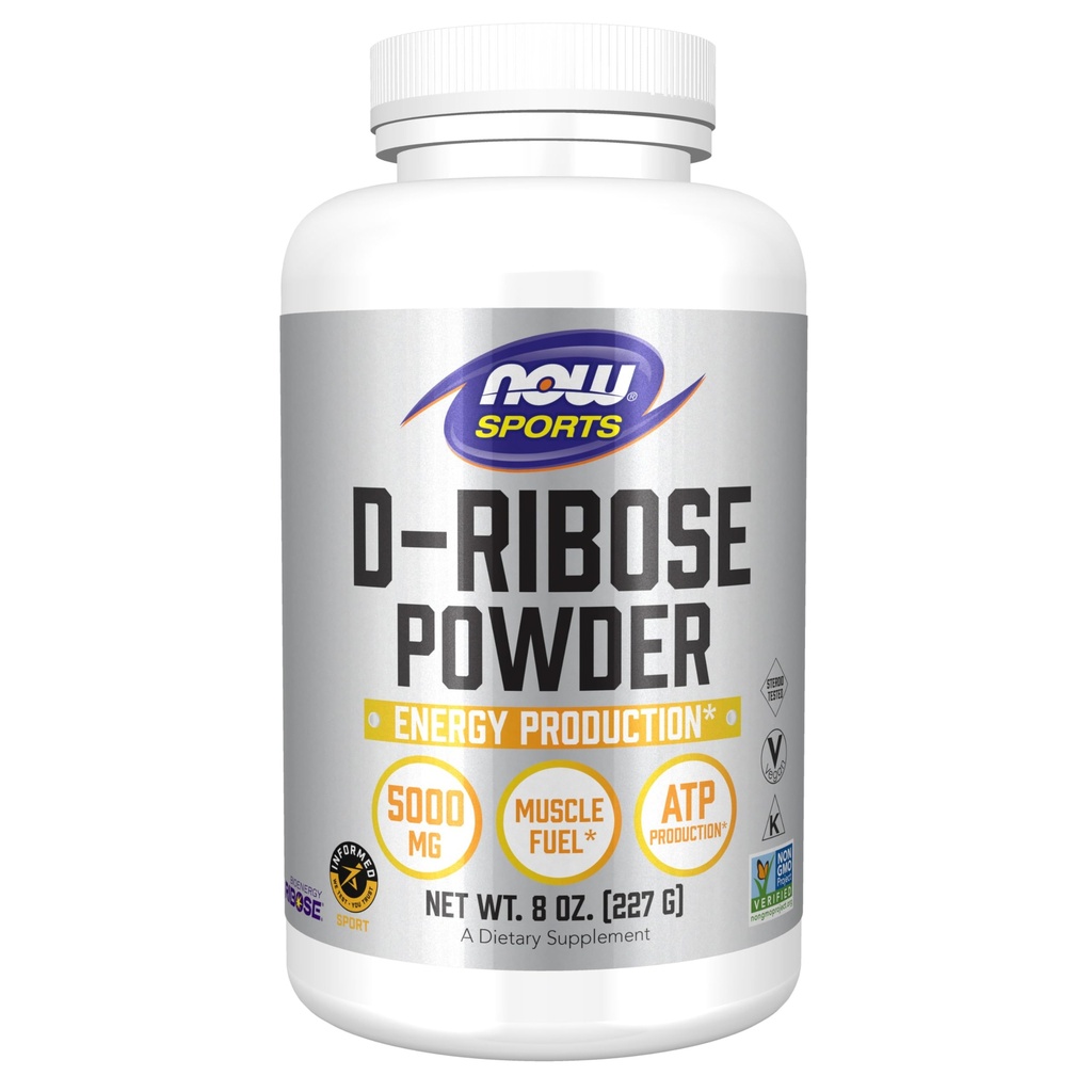 NOW 식품 스포츠 영양, D-Ribose 분말 5,000 mg, 공인 비 GMO, 에너지 생산 *, 8-Ounce