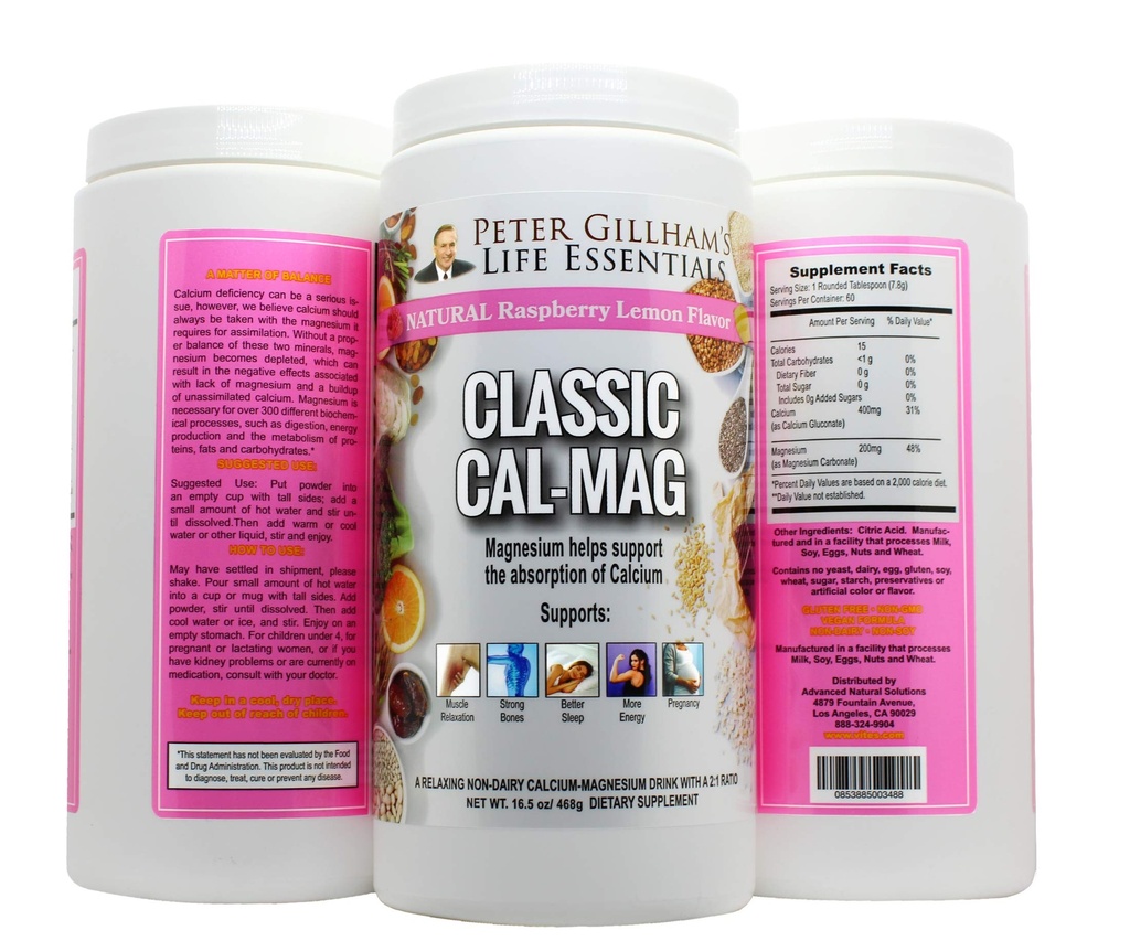 고전적인 Cal-Mag 분말 라즈베리 레몬, 원래 2 : 1 공식, 16.5oz (60 인분) 수면 &Stress Aid, 근육 휴식, 다리 크림, 뼈 및 치아. 미국에서 만든