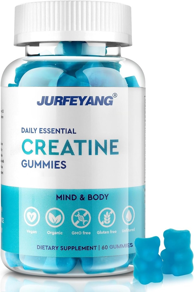 NutraBits Creatine Monohydrate Gummies, 서빙 당 5g Creatine Monohydrate - 설탕 또는 인공 색소, 채식주의자 & 할랄 - 블루 베리 맛 - 60 Gummies