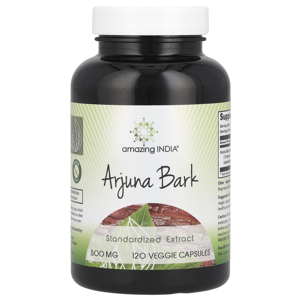 놀라운 인도 Arjuna Bark 추출물 보충 | 500 Mg | 120 Veggie 캡슐 | Non-GMO | 글루텐 프리 | 미국