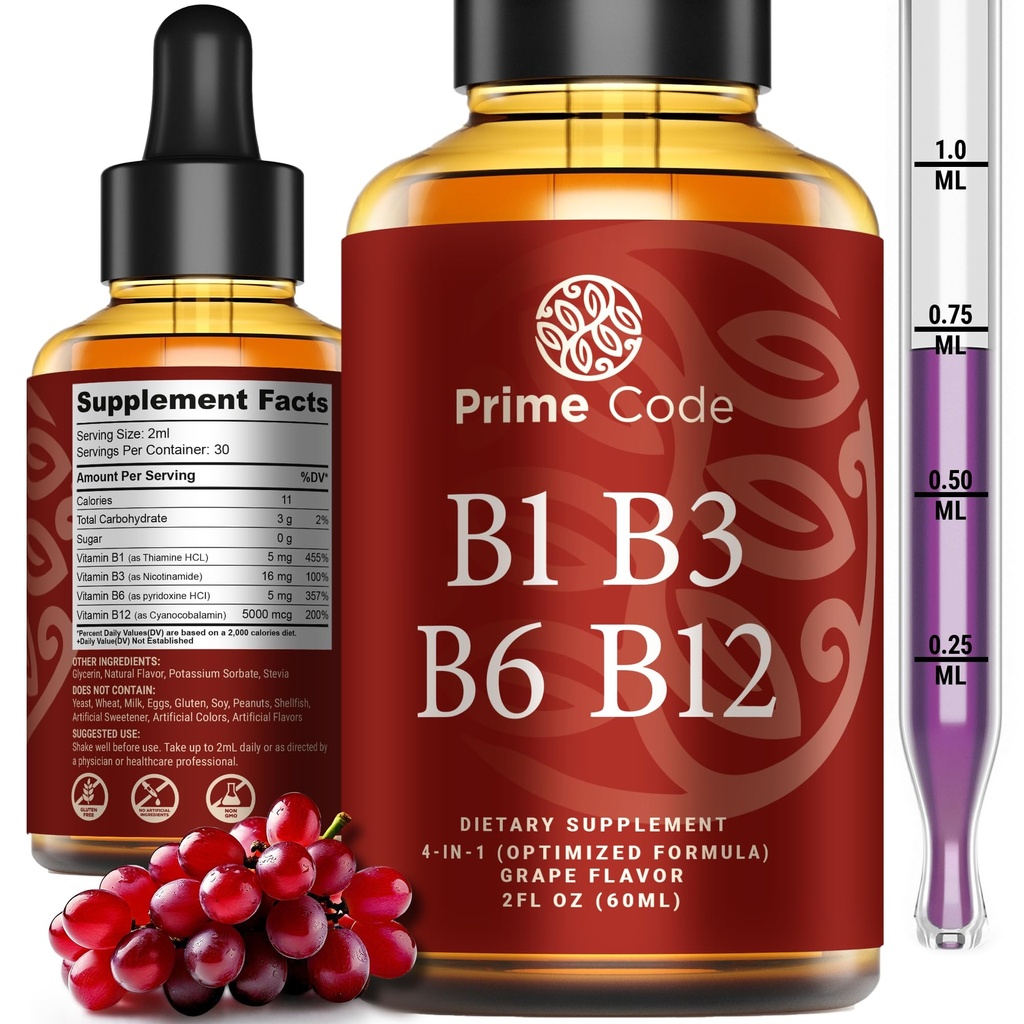 비타민 B3 B6 & B12를 가진 주요한 부호 액체 비타민 B1 하락 | B Complex 액체 보충교재 | 성인을 위한 Thiamine 보충교재 | 높은 흡수 | 면역성이 있는 지원 | Non-GMO | 글루텐 자유로운