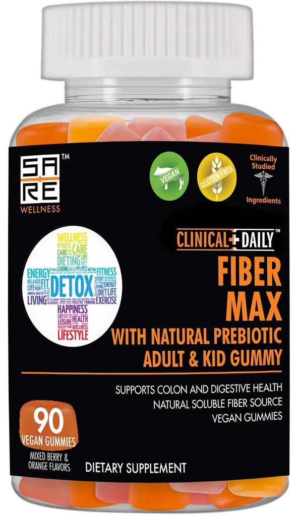 CLINICAL DAILY 섬유 최대, 성인 & 아이를 위한 Vegan 높은 섬유 Gummies. 성인과 아이를 위한 변비 완화. Prebiotic Inulin 섬유 보충교재 Gummies. 구트 수리를위한 90 Gluten-Free Laxative Gummies