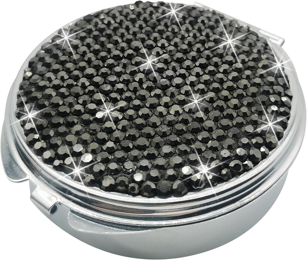 Bling Pill Case for Purse Medicine Vitamin Container Holder Pocket Pill Case Round Medicine 주최자 for Vitamin/Fish Oil/Supplement Travel Medicine Kit(3 구획 검정)