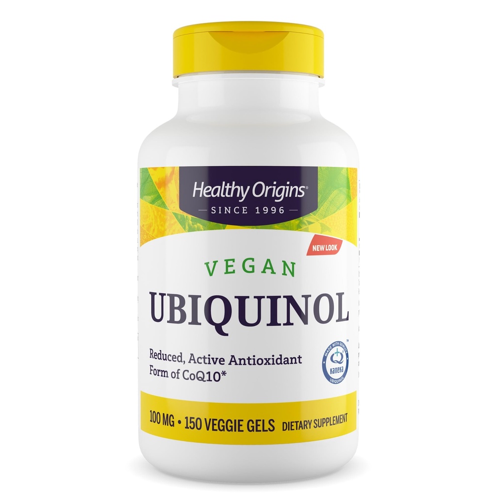 건강한 근원 Vegan Ubiquinol (CoQ10의 활동 모양), 100 mg - 심장 건강 & 산화를 억제하는 지원을 위한 Kaneka Ubiquinol 보충교재 - 글루텐 자유로운 & 비 GMO 보충교재 - 150 Veggie 젤