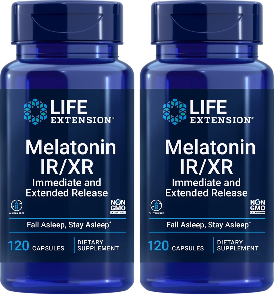 생활 연장 Melatonin IR/XR의 120의 캡슐 (포장 2) - 7 시간 지원을 위한 Immediate & Extended-Release - 밤 시간 보충교재 - 잠그는 모든 밤 오래 체재 - 비 GMO, 글루텐 자유로운