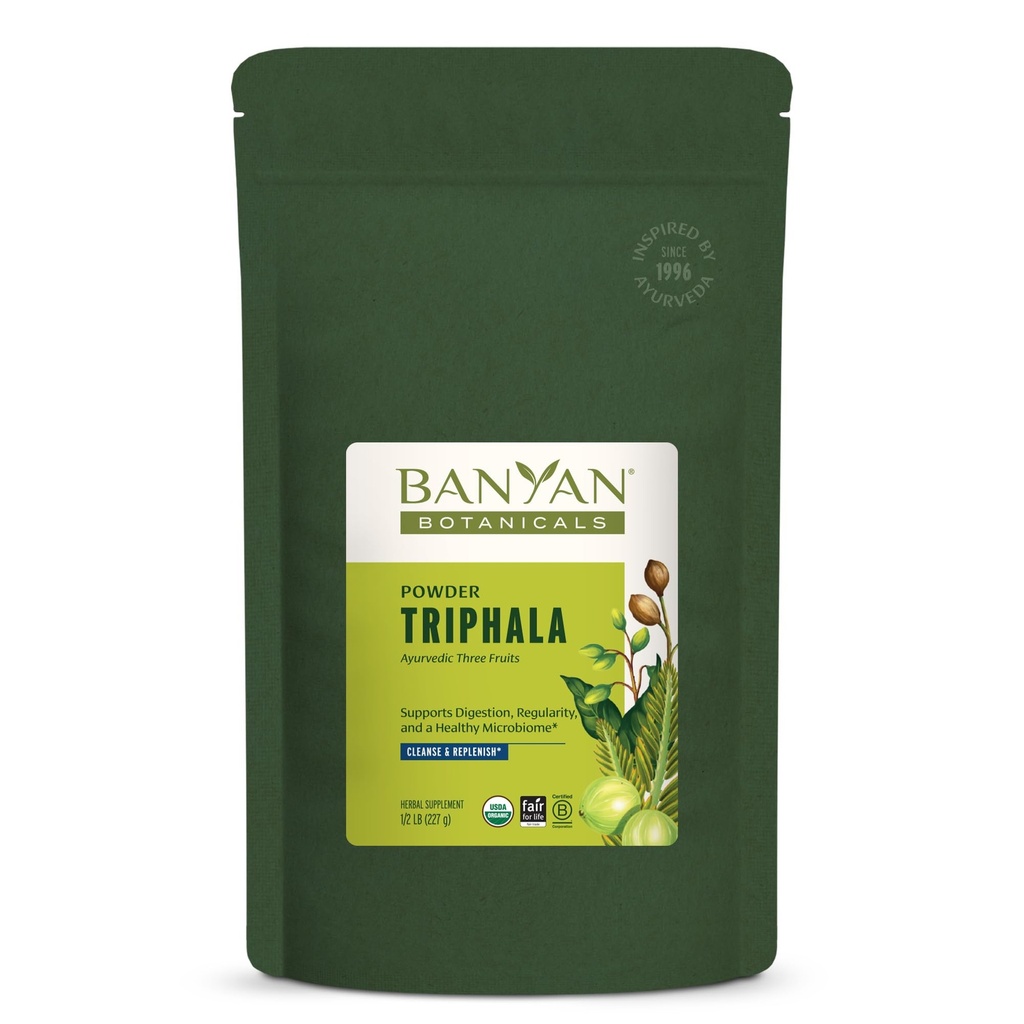 Banyan Botanicals Triphala Powder - Amla, Haritaki & Bibhitaki와 유기 소화 보충 - 소화, 콜론 지원 및 건강한 Gut Microbiome * - 1/2 lb - Non-GMO 지속 가능한 Sourced Vegan