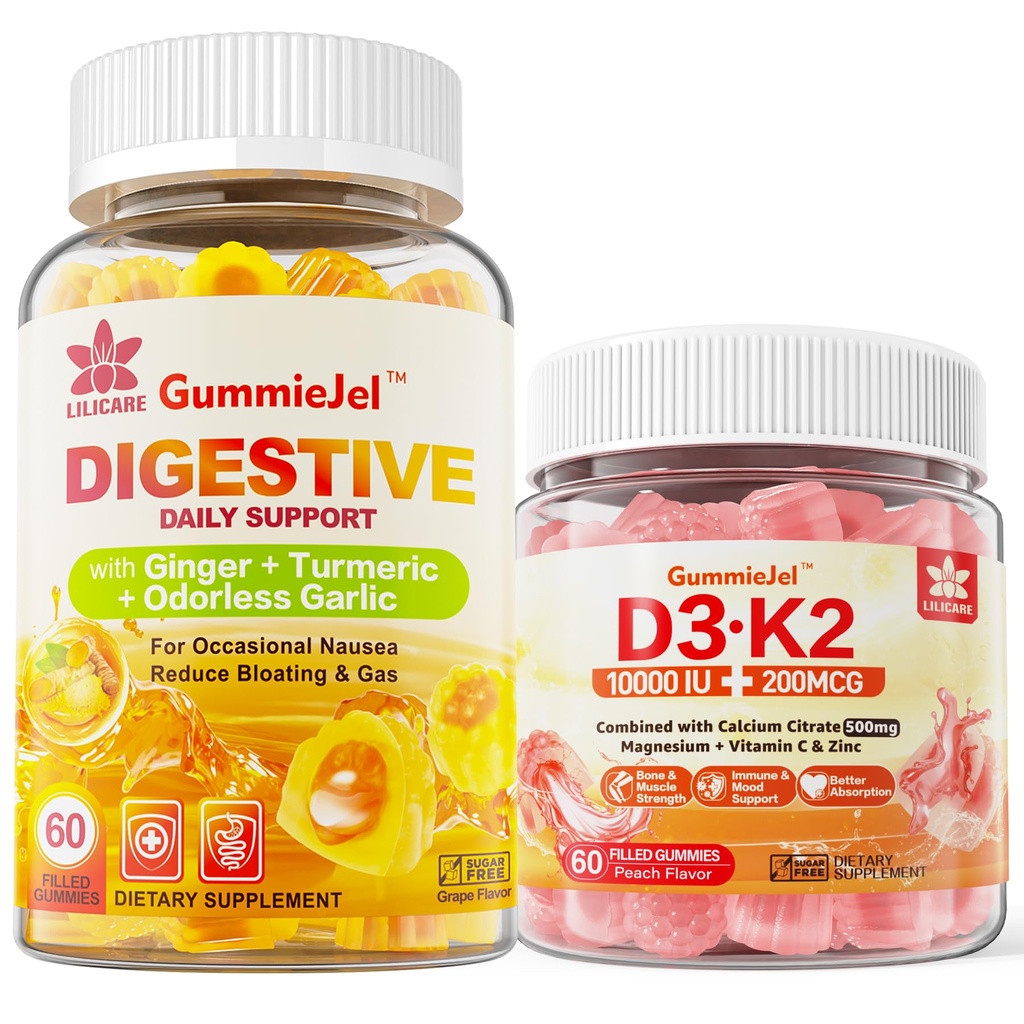 비타민 D3 K2는 500mg 칼슘, 마그네슘 구연산염, 비타민 C & Ginger Chews 보충교재 Nausea, Stomach 기복을 가진 Gummies 5000IU/10,000 IU를 채웠습니다