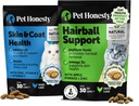 Cat Skin & Coat Health & Hairball Support 번들 : 빛나는 코트 & Furball Remedy 용 오메가 & Biotin Chews (Chicken 30 일 공급)