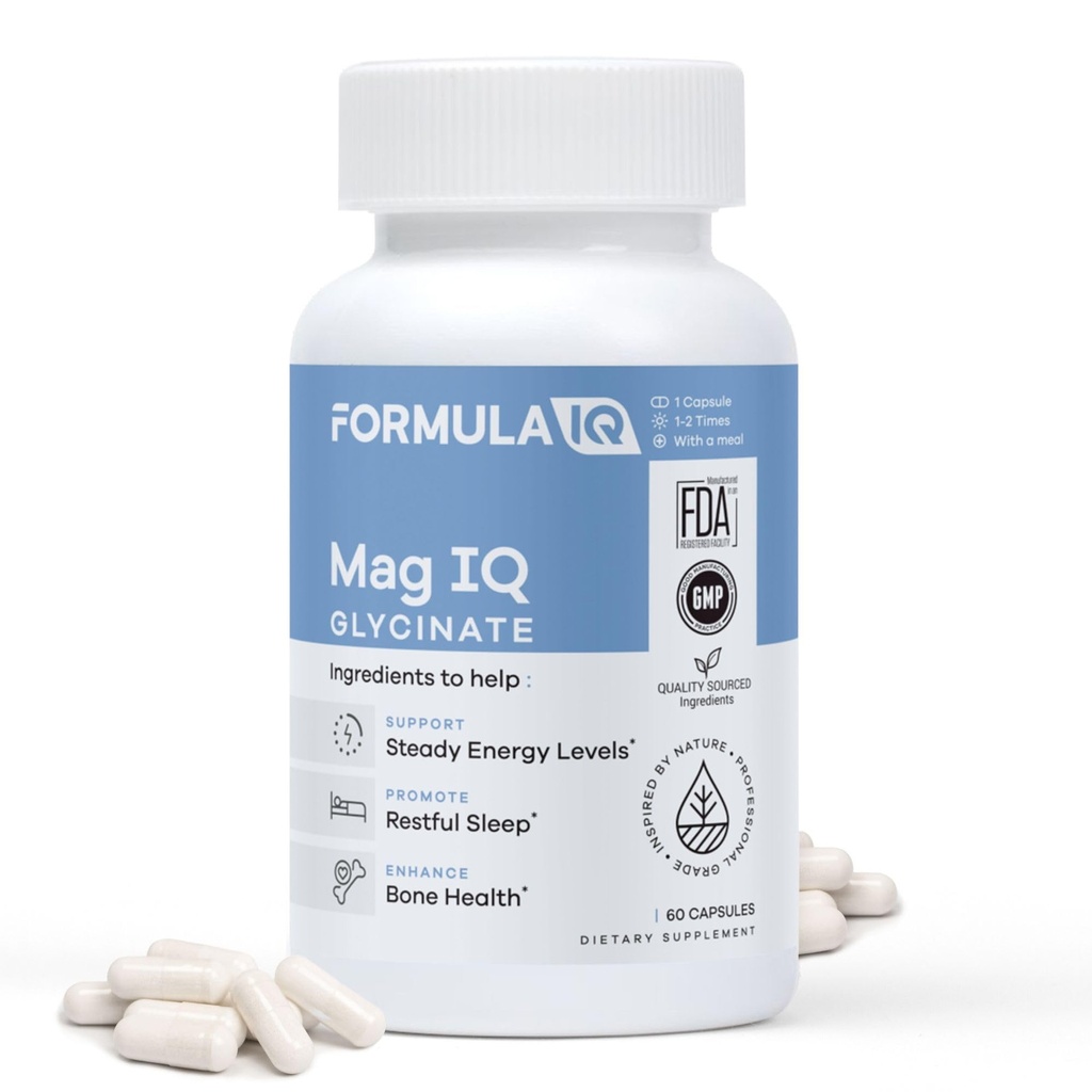 FIQ - Mag IQ Glycinate - 마그네슘 Bisglycinate 킬레이트 TRAACS - 높은 흡수 마그네슘 글리세라이드 보충 - 수면, 매일 에너지, & 뼈 웰빙 - 60 캡슐