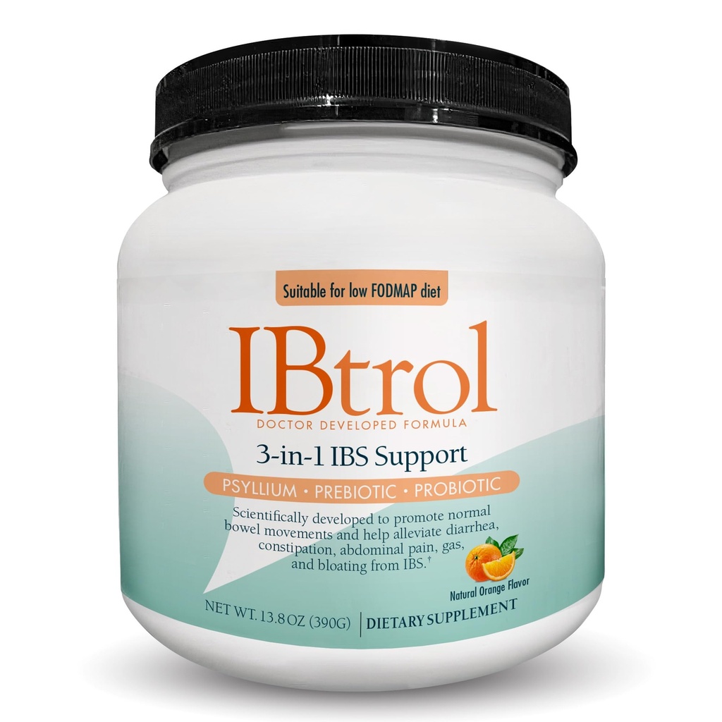 IBtrol® 3-in–1 IBS Gut Health Supplement with Psyllium, Prebiotic 및 Probiotics, IBS 증상 관리, 가스, 부유, Diarrhea, 변비, 복부 통증 60 서빙 (자연 오렌지 맛)
