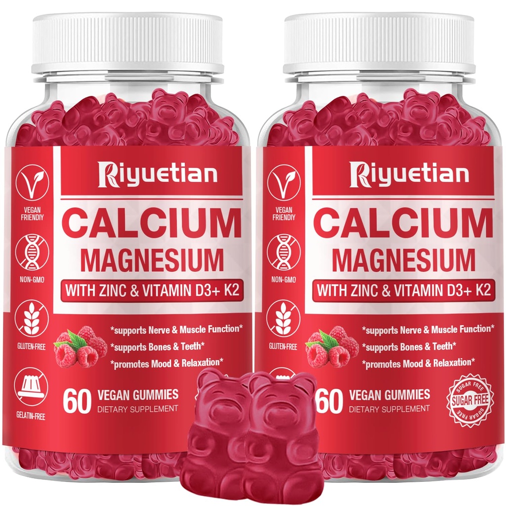 칼슘 Gummies + 마그네슘 & 아연 비타민 D3 & K2, 뼈, 치아 및 면역 지원, 비 GMO, Vegan, 120 조사를위한 높은 흡수 칼슘 보충