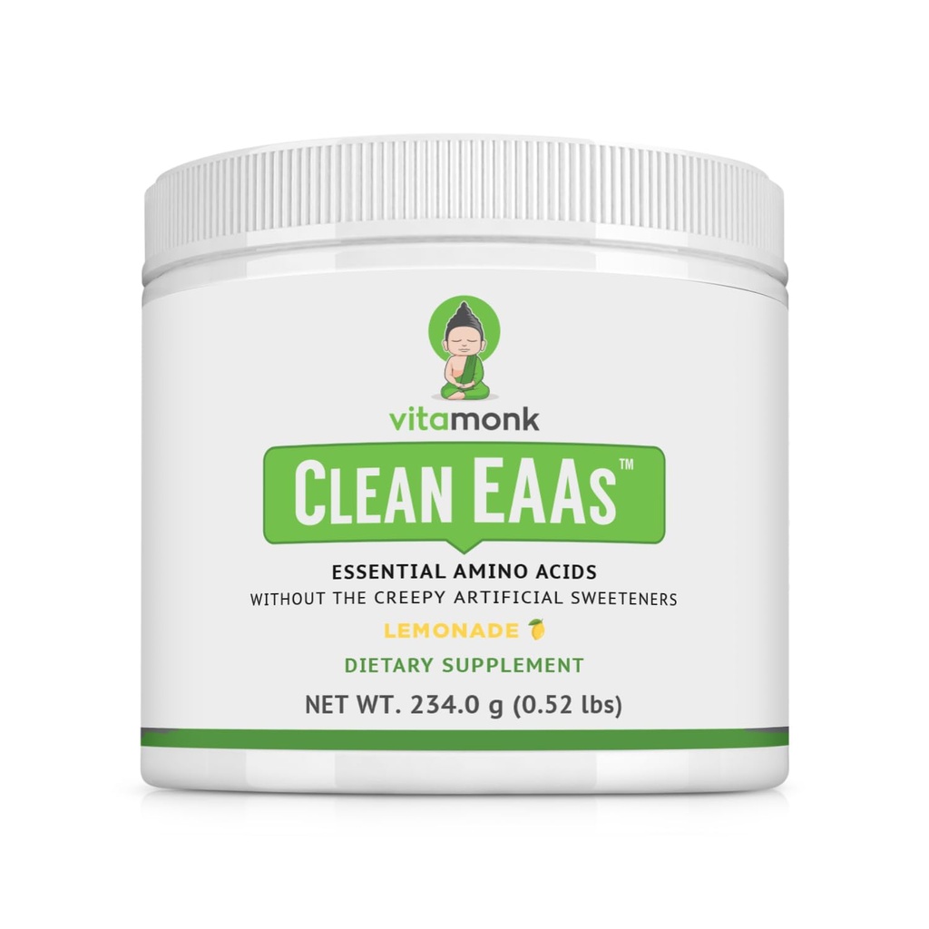 VitaMonk Clean EAA - 전 운동, 에너지 및 복구를위한 인공 감미료가없는 EAA - 9 Essential Amino Acid가있는 Max Bioavailable EAA Powder - 천연 레몬 맛