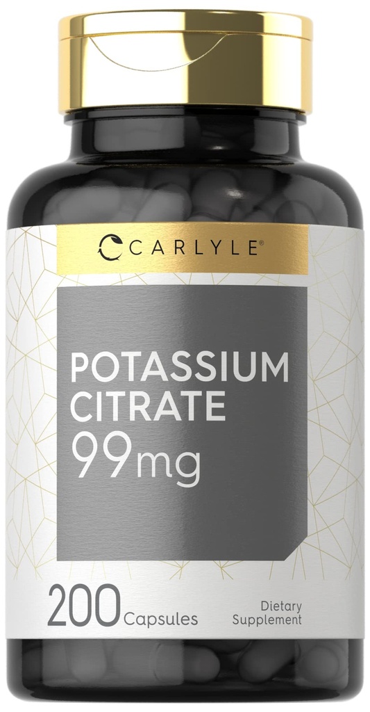Carlyle 칼륨 구연산염 보충교재 | 99mg | 200의 캡슐 | Non-GMO와 글루텐 무료