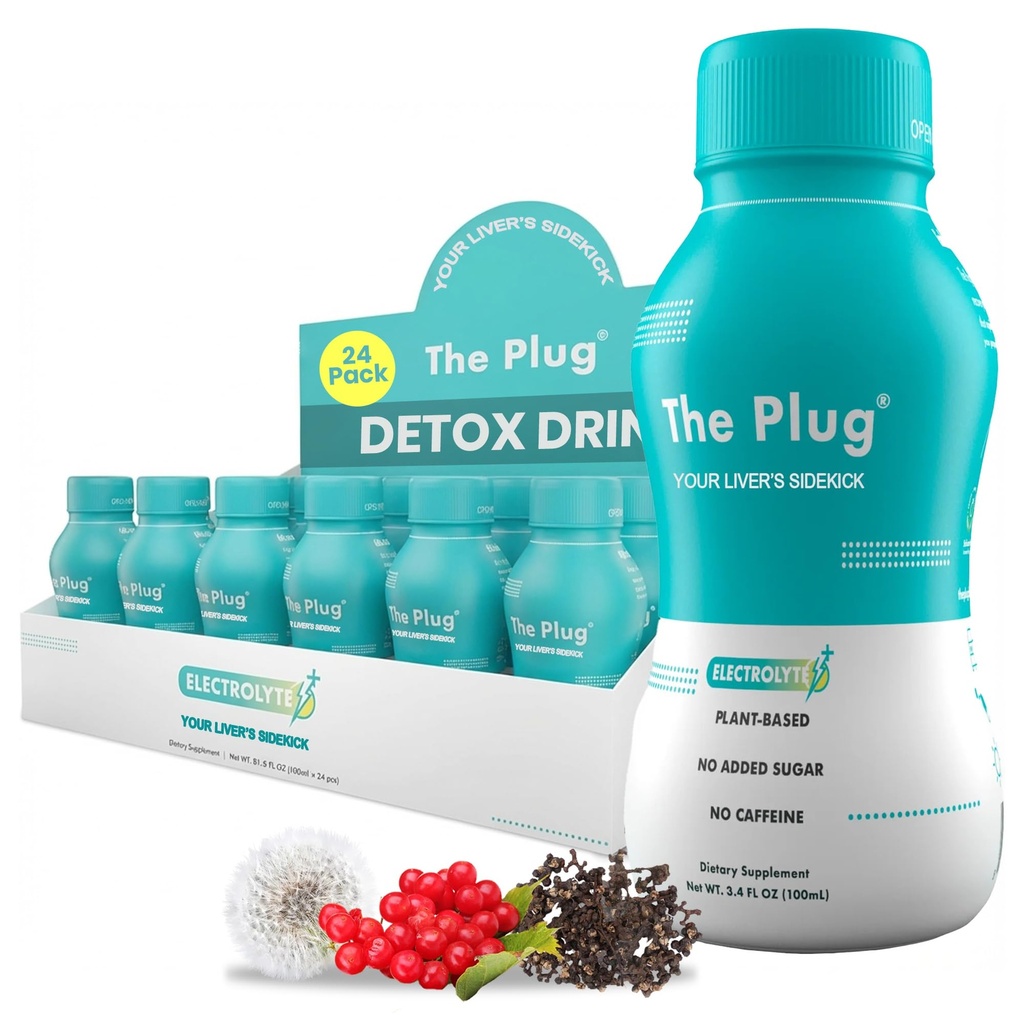 Plug Liver Cleanse Detox & Repair 음료 - 식물 기반 초본 전기 음료 Liver Support & Health, Bloating Relief, Restore Antioxidants & Minerals | Liver Complex Energy Drink (24-Pack)
