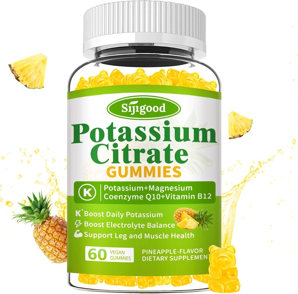 칼륨 구연산염 Gummies – 근육 건강을 위한 높은 힘 칼륨 보충교재, 다리 주름 기복, Electrolyte 균형 – Vegan, 비 GMO, 글루텐 자유로운, 파인애플 풍미, 60 조사