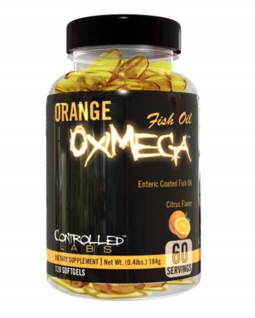 CONTROLLED LABS 오렌지 Oximega 물고기 기름 보충교재 120 Softgels, EPA 및 DHA, 2000mg Omega 3 지방산, 감귤류 풍미, Burpless Softgels