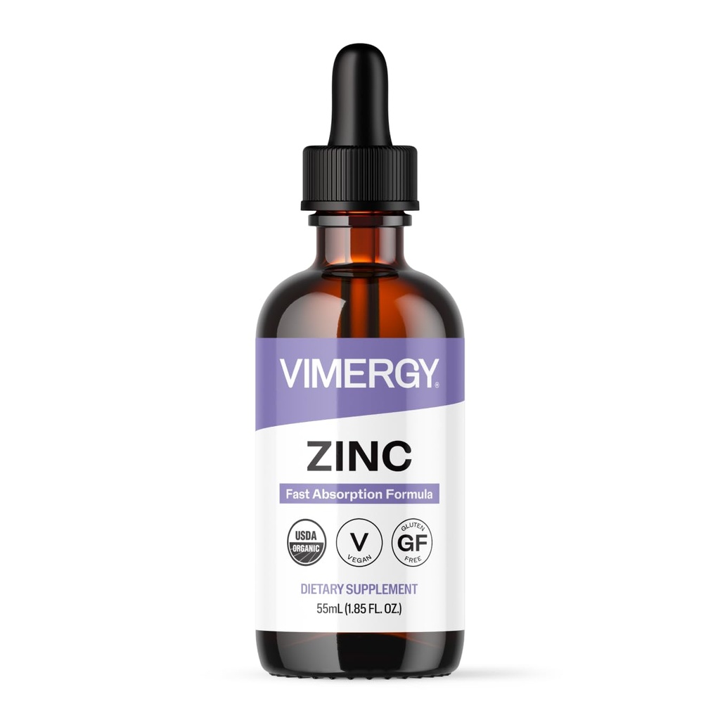 여성 및 남성용 Vimergy 유기 아연 보충제 (포장 당 7.5mg 액체 아연) 빠른 흡수 면역 지원, 건강한 뼈 & 피부, USDA 인증 유기, Vegan, 최대 27 서빙 (55 mL)