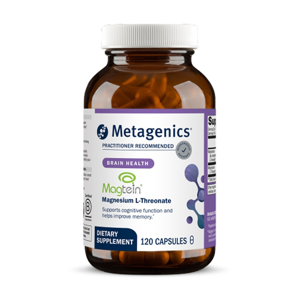 Metagenics 마그네슘 L-Threonate - 뇌 건강, 기억, 학습 및인지 지원을위한 Magtein 마그네슘 - 임상적으로 Studied Bioavailable 양식 - Non-GMO, 글루텐 - 무료, Vegan - 120 캡슐