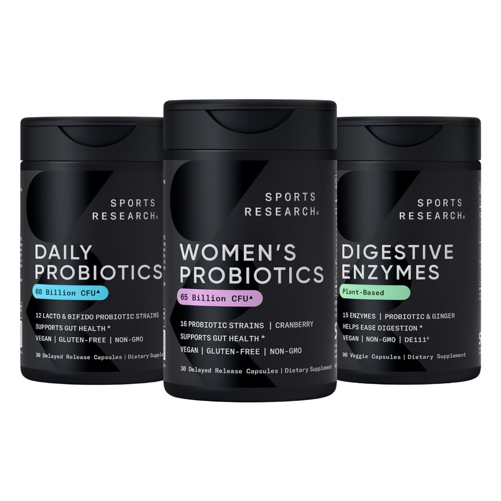Sports Research All Vegan: 프리바이오틱스(60억 CFU), Probiotics & Ginger(Plant Based) 및 Prebiotics(65억 CFU)를 가진 여성 프로바이오틱스(50억 CFU)