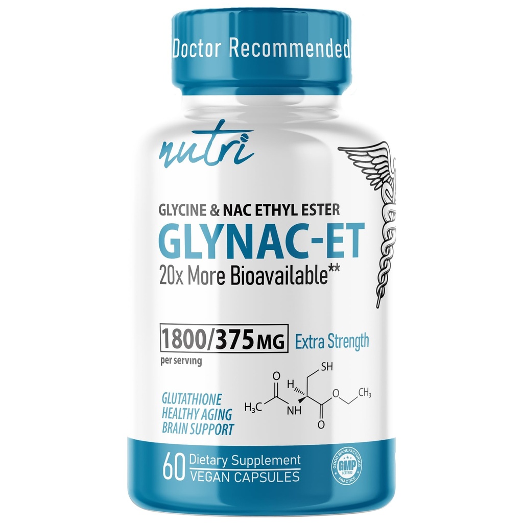 Nutri NAC 에틸 에스테르 + 글리신 - 추가 강도 375mg - NACET withe Selenium - 80 % Bioavailability - N-Acetylcysteine - 노화 방지 보충교재, Boost Glutathione - 60 캡슐 - 3rd 파티 테스트