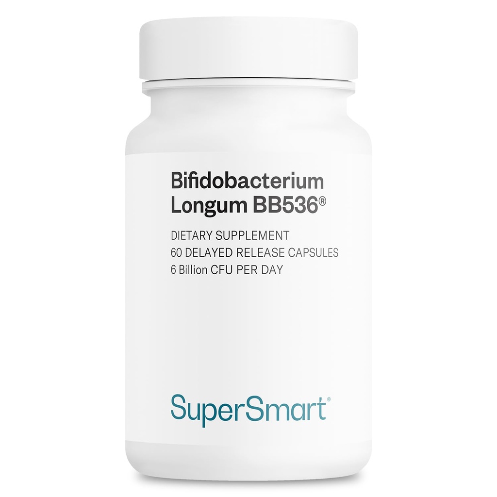 Supersmart - Bifidobacterium Longum (BB536) 하루 6 억 CFU - Probiotics & Prebiotics 보충 | 비 GMO 및 글루텐 무료 - 60 DR 캡슐