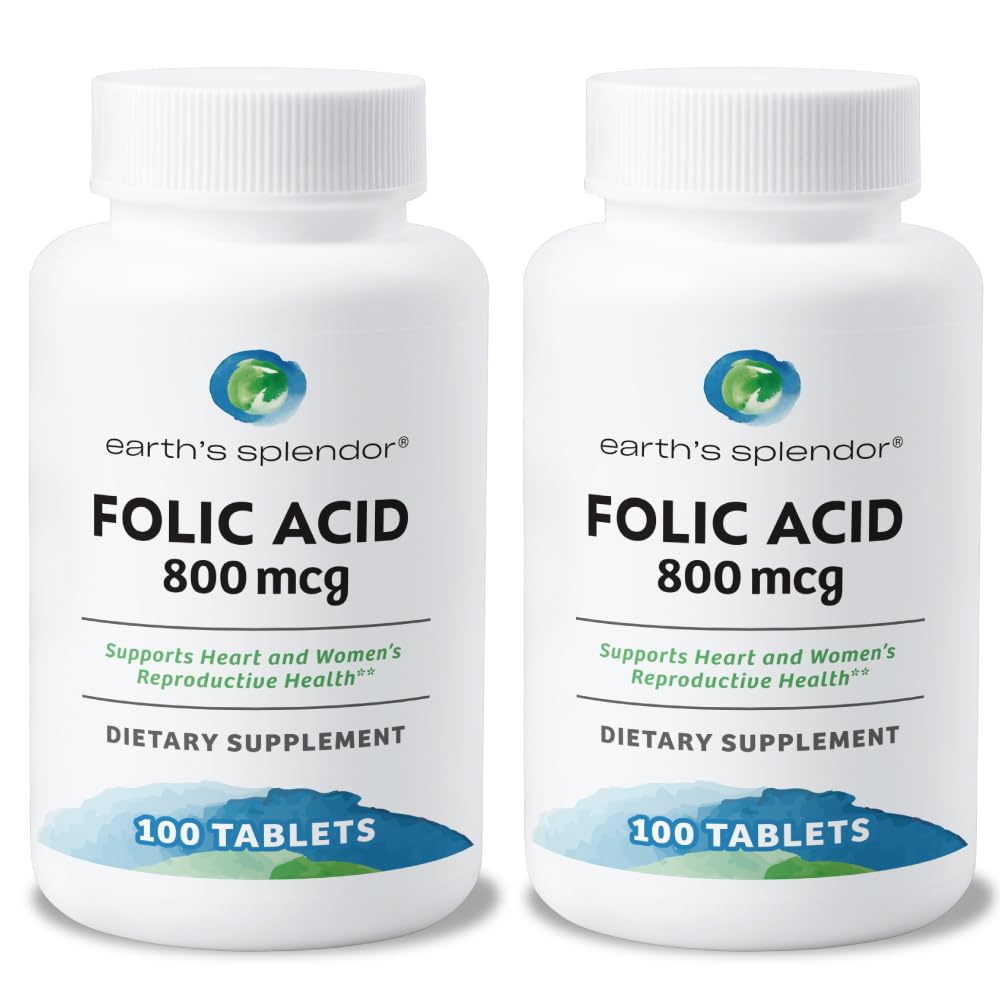 지구의 Splendor Folic 산 800 mcg 보충교재, 지원 심장 건강, 지원 여자의 재생성 건강, 매끄러운 입히는 정제 (800 mcg, 200의 정제, 2)의 팩