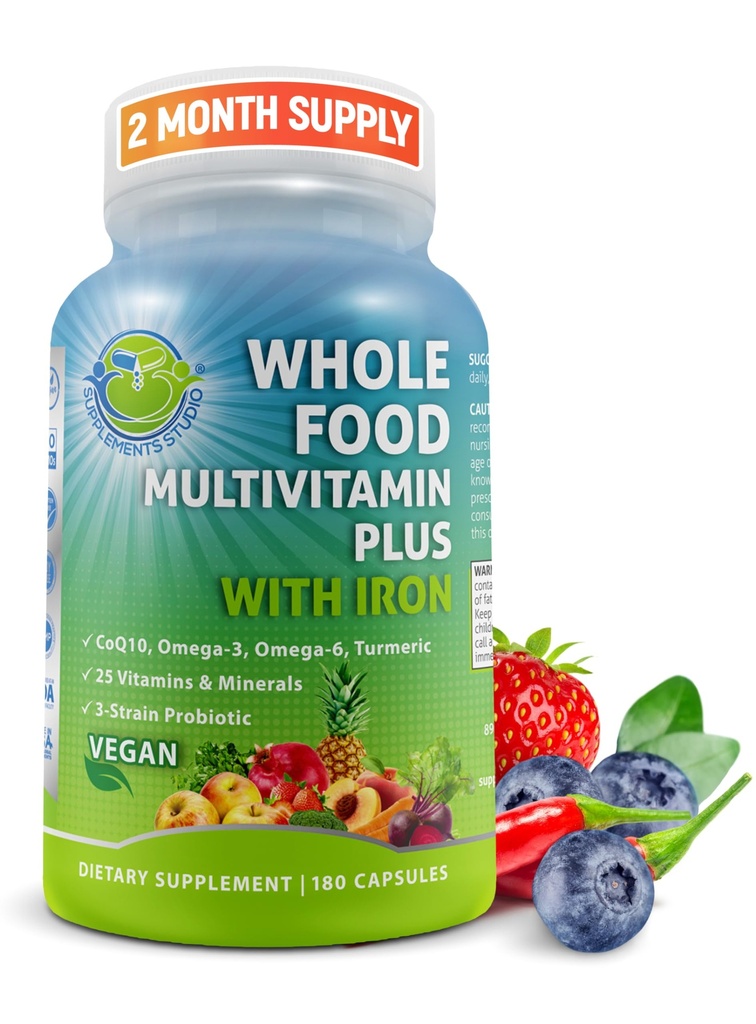 철을 가진 Vegan 전체적인 음식 매일 Multivitamin, 여자와 남자를 위한 메틸을 섞는 Multivitamin, 과일 & 야채, B 혼합, Probiotics, 효소, CoQ10, 오메가, 심황, 비 GMO, 180 조사