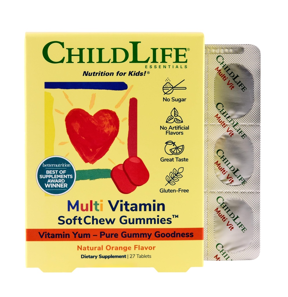 CHILDLIFE ESSENTIALS Kids Multivitamin SoftChew Gummies - Kids Vitamins, Multivitamin Gummies, 유아 비타민, 키즈 킬레이트 비타민, 설탕 무료 - 자연 오렌지, 27 정제