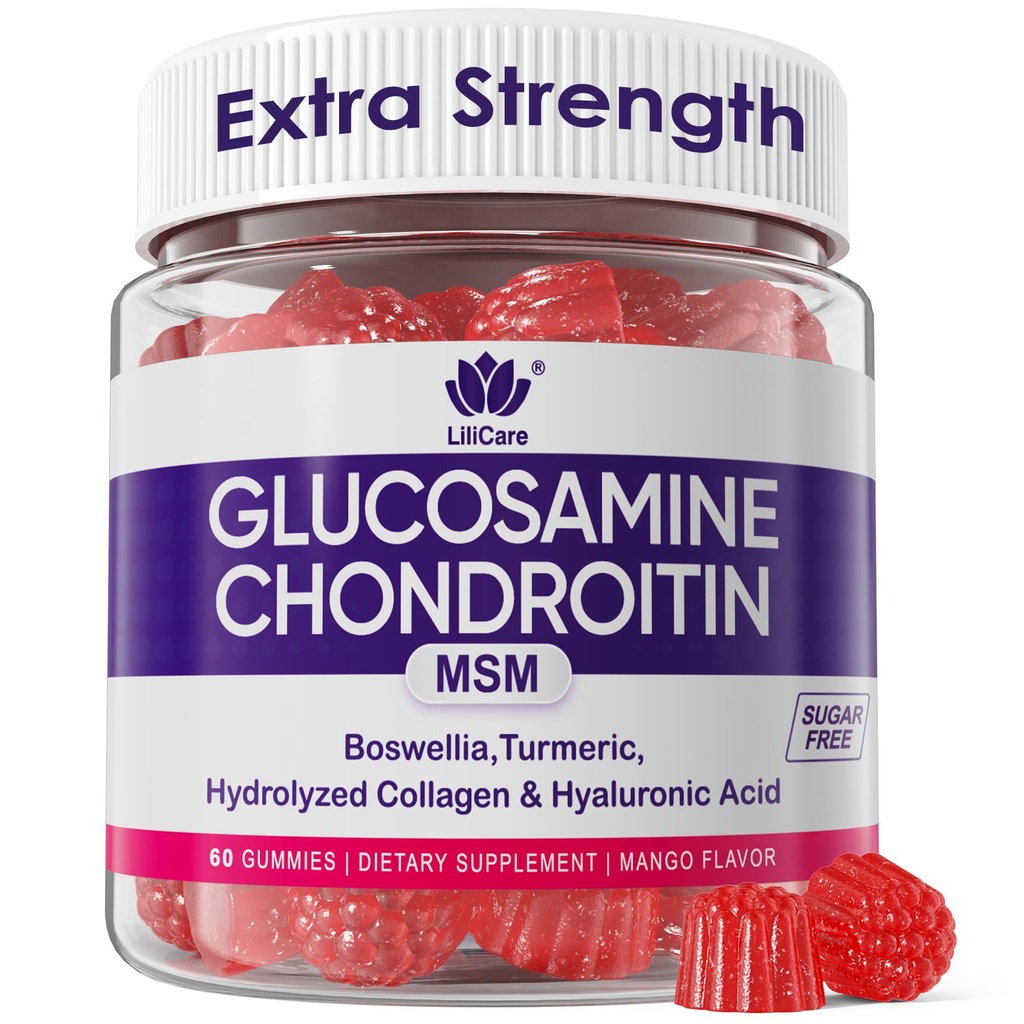 글루코사민 Chondroitin Gummies, 설탕 자유로운 글루코사민 Chondroitin MSM 보충교재, Boswellia Turmeric, 가수분해된 교원질 & Hyaluronic 산, 남자 & 여자를 위한 뼈 건강, 60 Cts를 가진 여분 힘