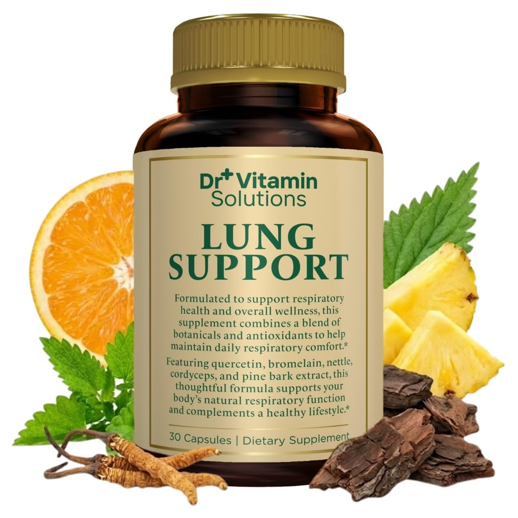 DR VITAMIN SOLUTIONS Lung Detox Supplement for Men & Women - 10-in-1 Blend w/Vitamin C & Butterbur Root - Lung Health & Respiratory Function 지원 - 호흡, 산소 흐름 개선 - 30 Vegan Caps