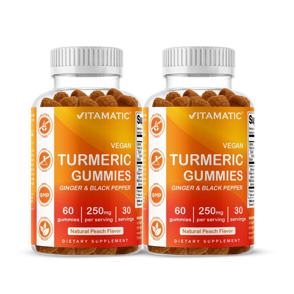 생강 및 검은 후추 추출물과 함께 비공식 심황 거미 – 60 Vegan Gummies 각 | 2 팩 (120 Gummies) 95 % Curcuminoids – 강력한 산화 방지제 및 염증 지원