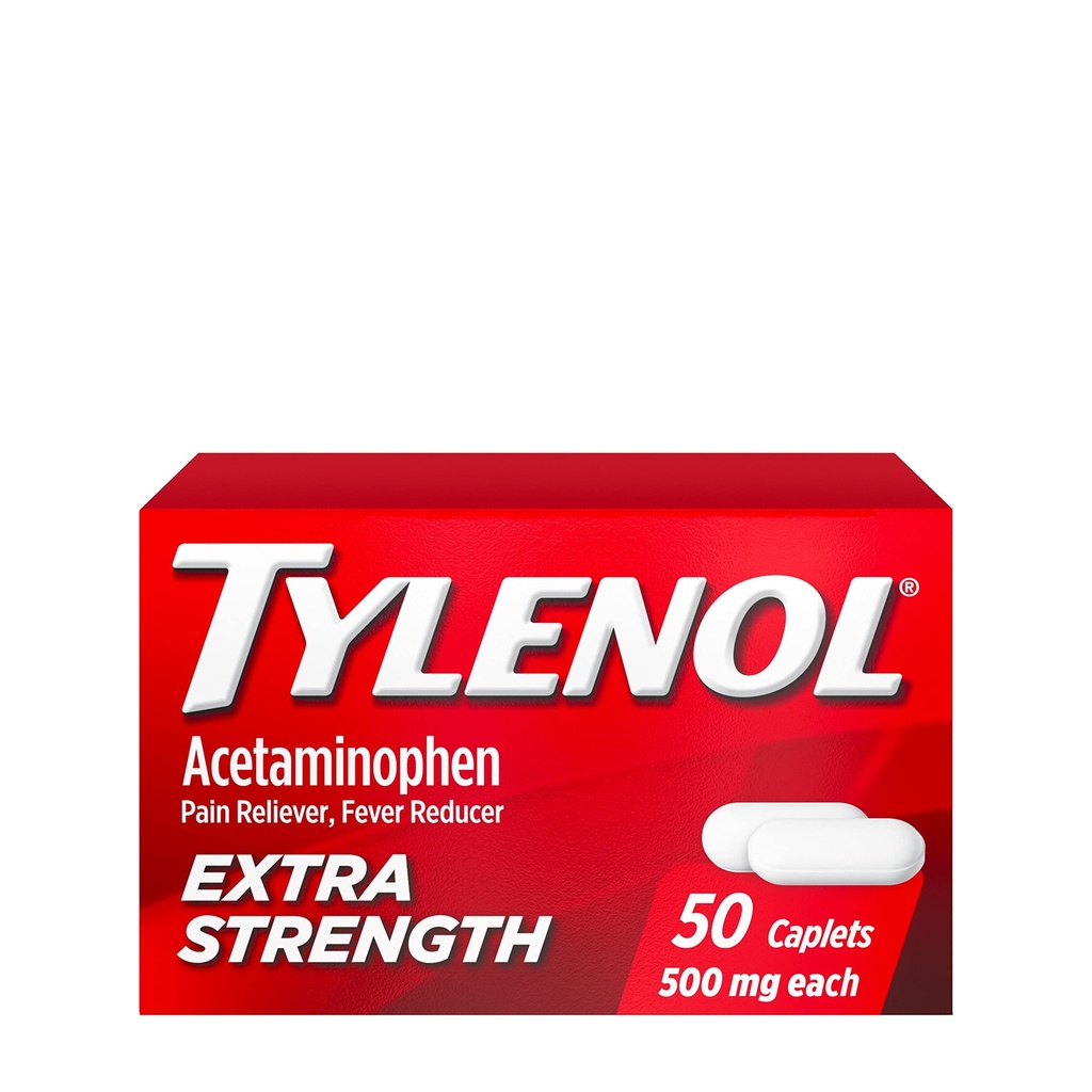 Tylenol Extra Strength 500 mg Acetaminophen Caplets, Pain Reliever & Fever Reducer, Acetaminophen for Minor Arthritis Pain, Headache, Backache & Toothache, 50 Ct