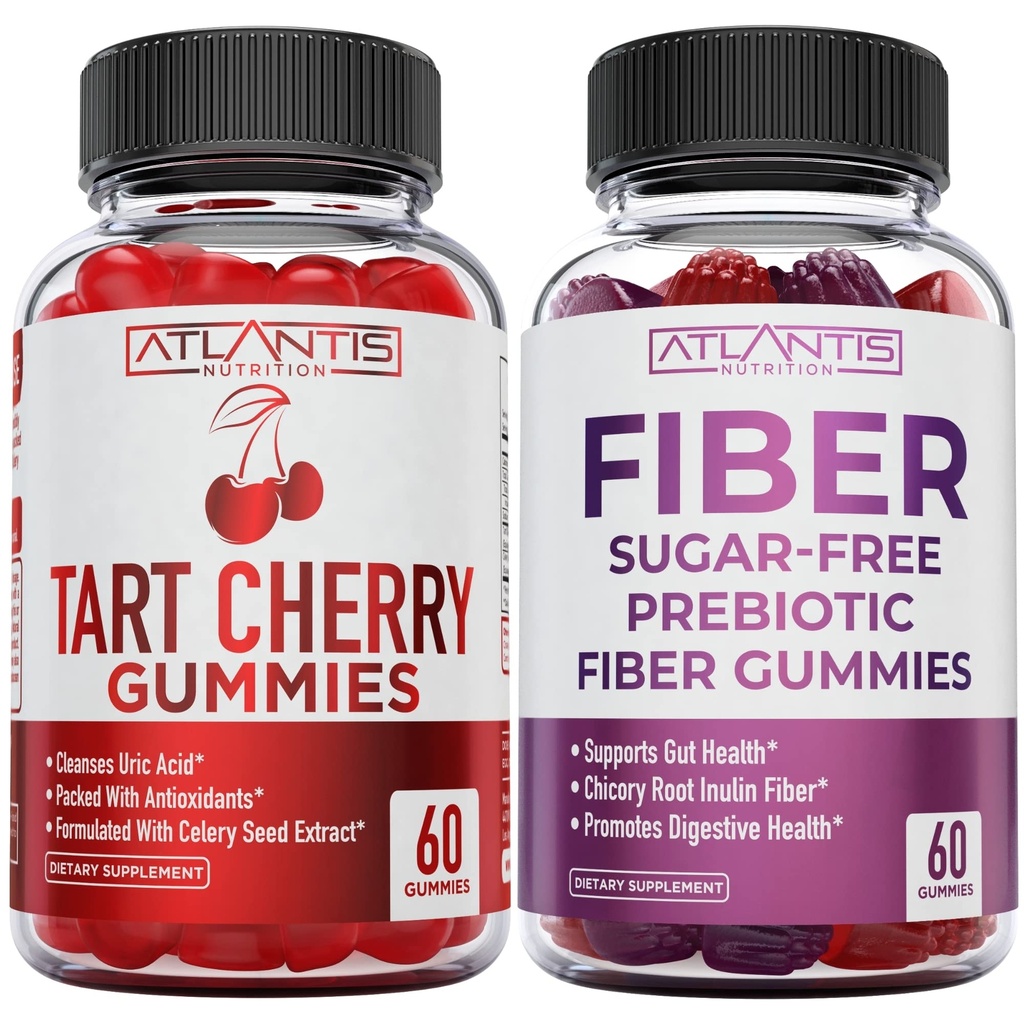 Atlantis Nutrition Tart Cherry 60 Gummies + Sugar Free Prebiotic Fiber Gummies for 성인 2 팩 (120 Gummies)