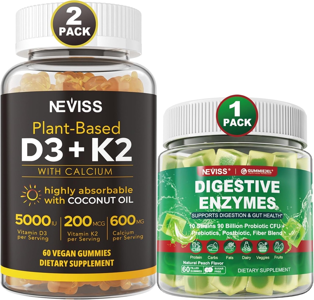 NEVISS 비타민 D3 5000iu & K2의 칼슘 Gummies & 소화 효소 Gummies