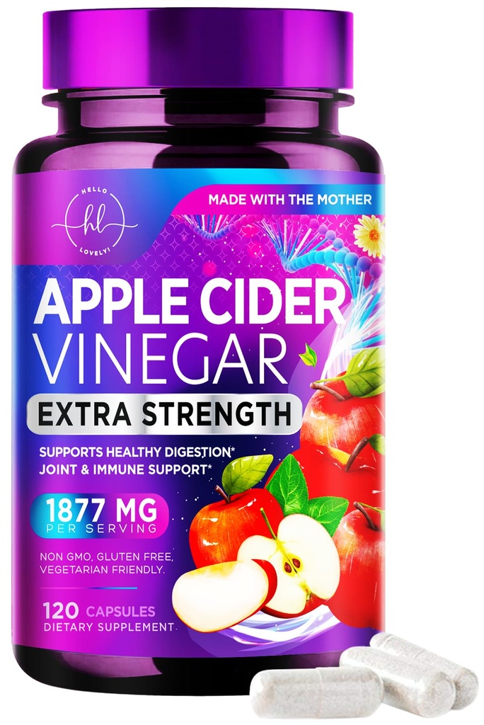 Apple Cider Vinegar 캡슐 1877mg - 여분 힘 ACV 비타민 D3 & 아연을 가진 알약 - 소화를 위한 Apple Vinegar 알약 보충교재, 에너지 & 면역 지원, 미국에서 병에 넣어지는 비 GMO - 120의 캡슐